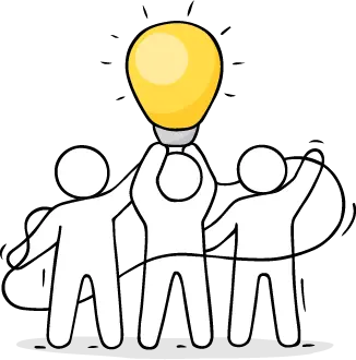 Cartoon people holding a light bulb